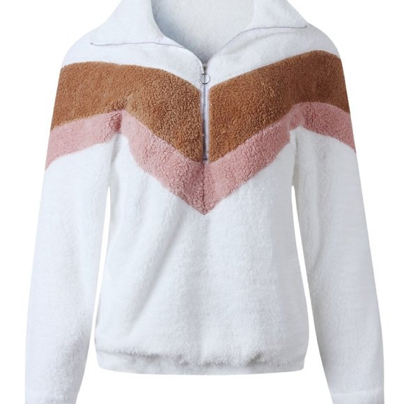 Chevron stripe, zipper front teddy sweatshirt - Picture 3 of 5